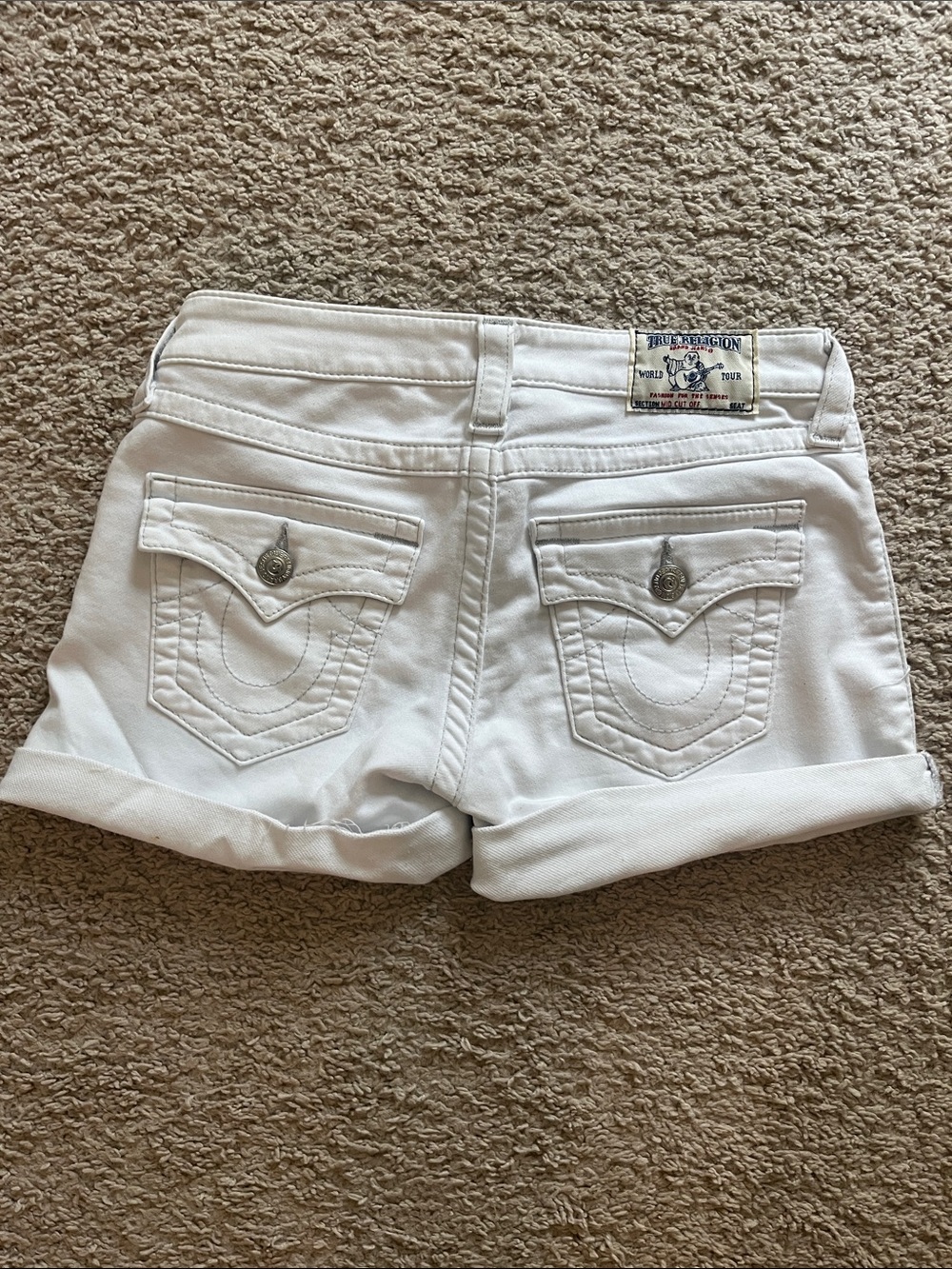 True Religion White Rolled-Hem Denim Shorts